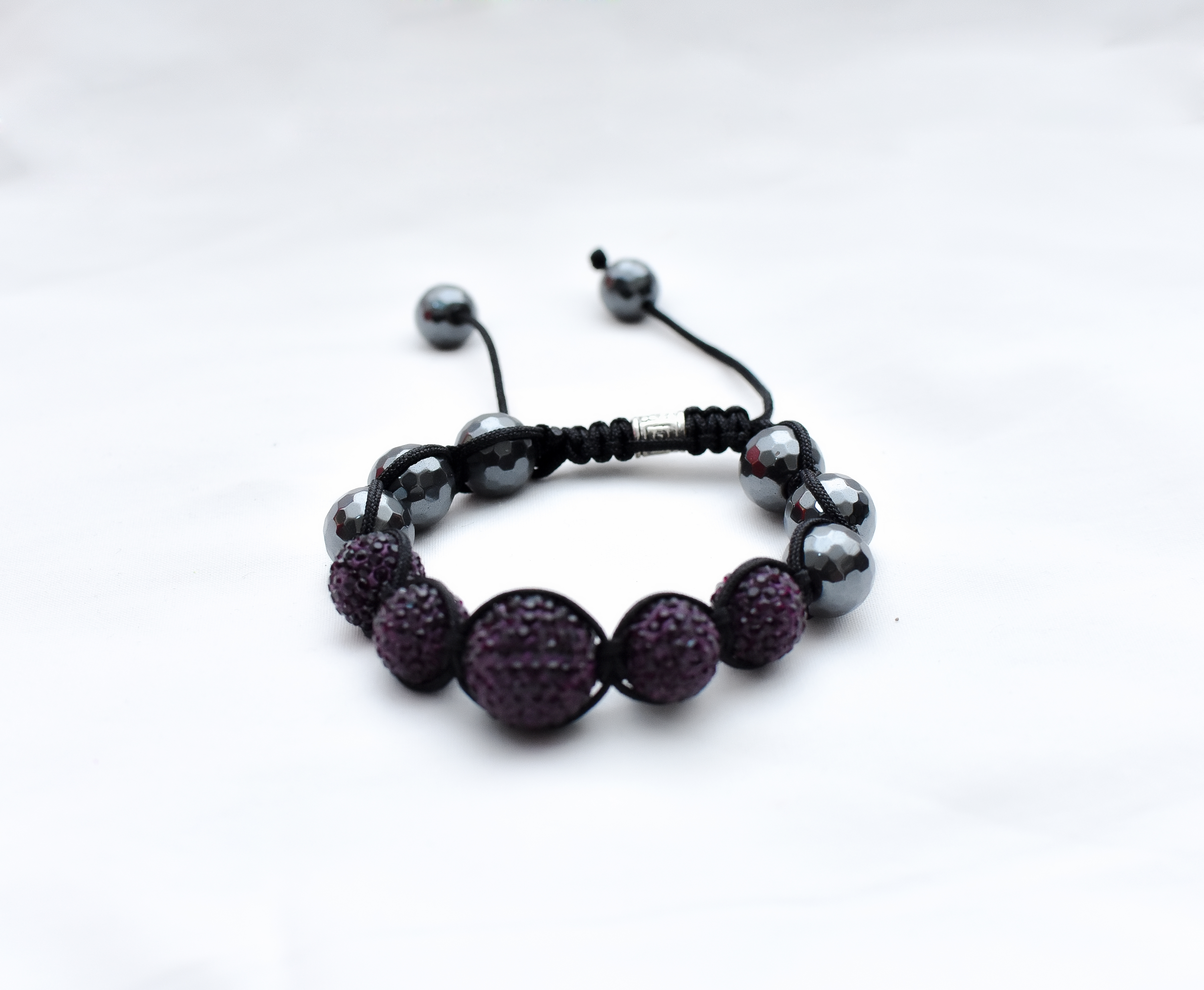 Ruby stone & silver Braided Shamballa